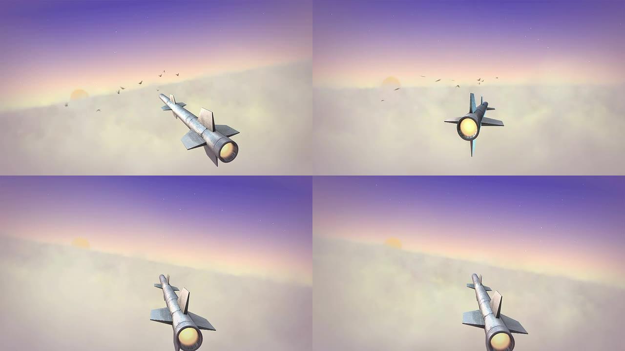 天空中的导弹武器模拟精确制导