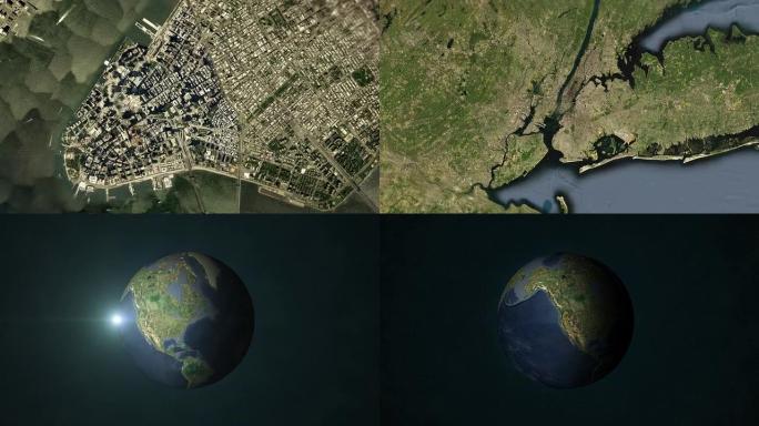从空间缩放到城市地球旋转俯冲中国地图云层