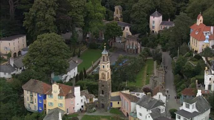 Portmeirion-鸟瞰图-威尔士，卡那封郡和Merionethshire，英国