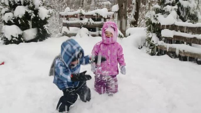 孩子们在冬天玩得很开心