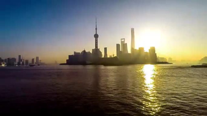 中国上海黄浦江船只的延时