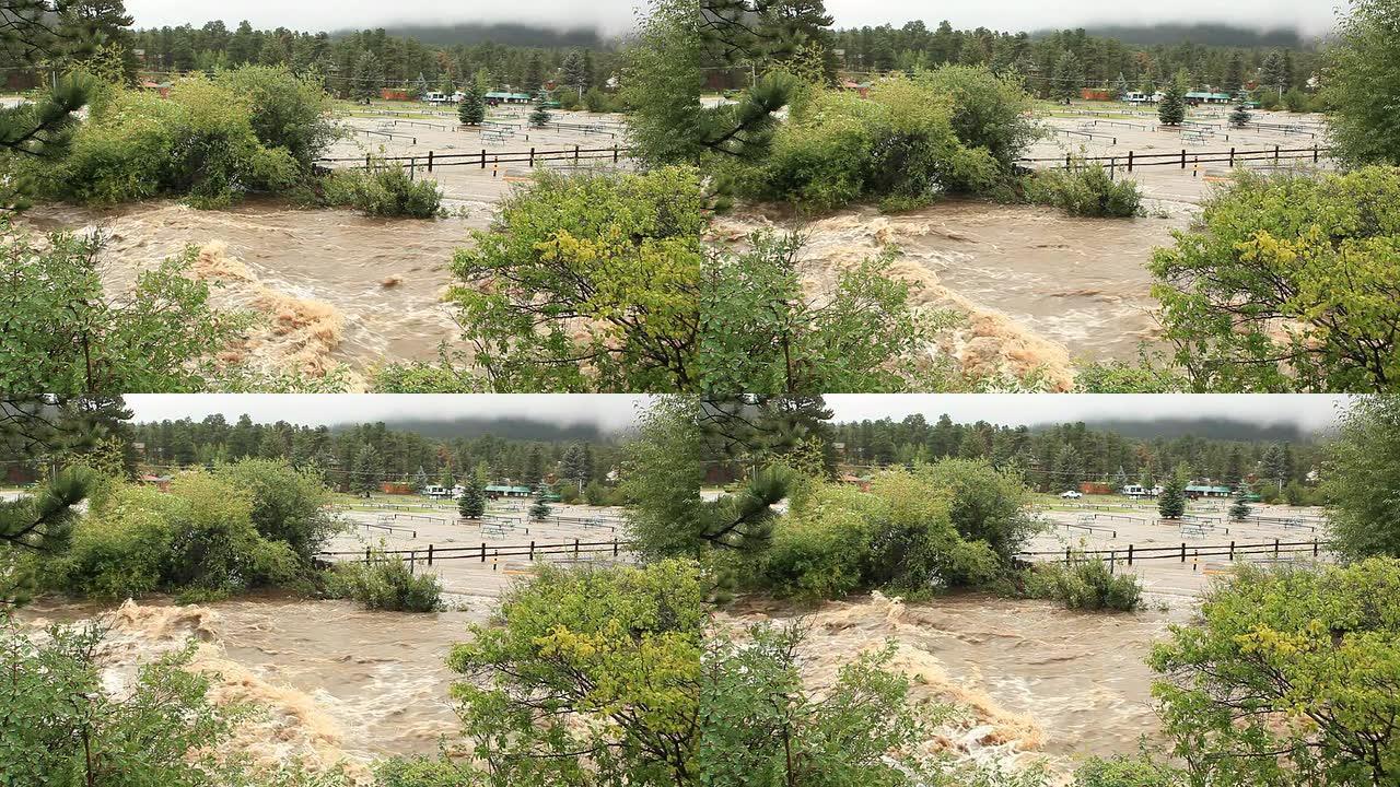 高清视频大汤普森河淹没科罗拉多州埃斯特斯公园
