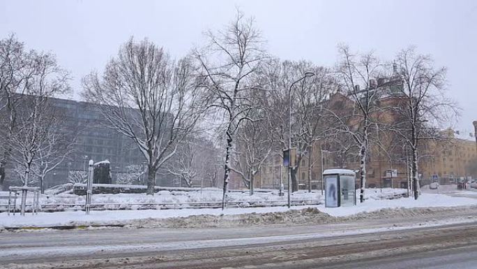 斯德哥尔摩冬季大雪城市景观瑞典