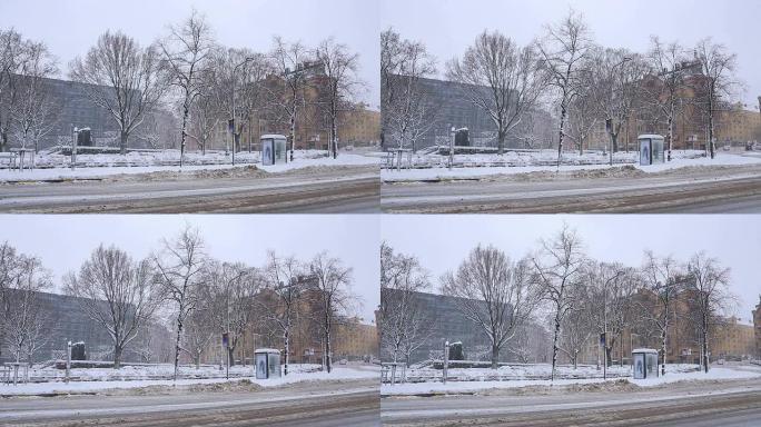 斯德哥尔摩冬季大雪城市景观瑞典