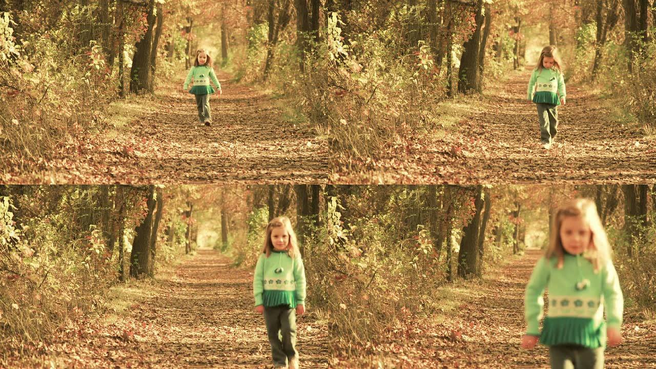 可爱的女孩走出森林