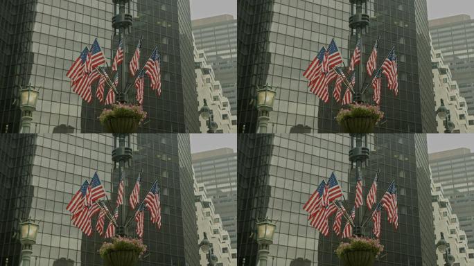 纽约市Cinemagraphs大楼前的彩色美国国旗