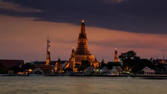 泰国曼谷，Wat Arun的日落延时