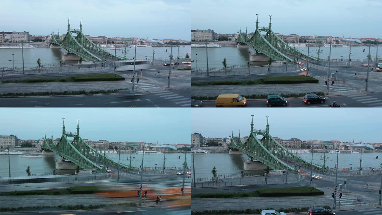 自由桥车流地标延时摄影高架桥
