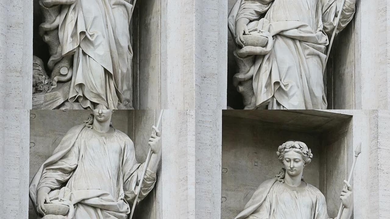 在罗马特雷维喷泉平移女性雕像的视频剪辑
