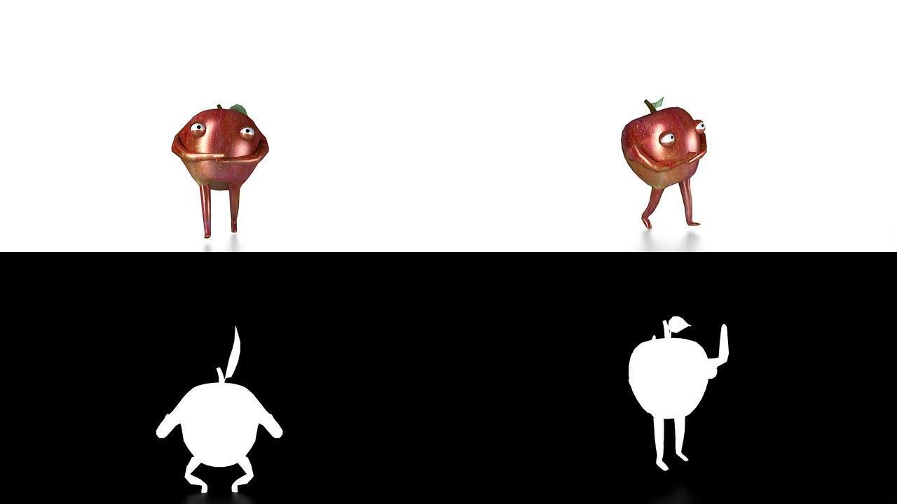 苹果运动卡通苹果mg动画通道素材苹果跳跃