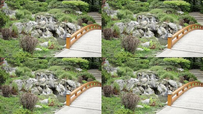 带桥的日本花园小泉石拱桥公园绿化