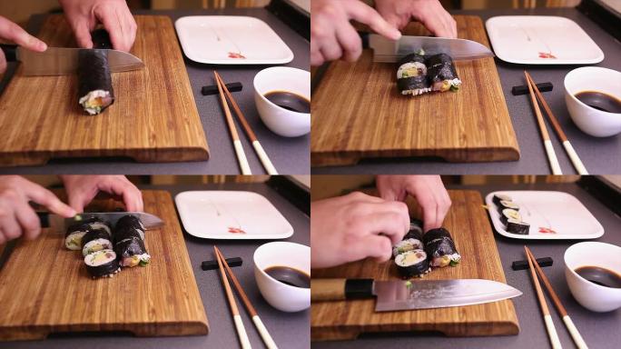 切割futomaki寿司卷