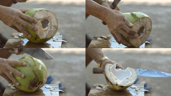 用大砍刀折断椰子用大砍刀折断椰子