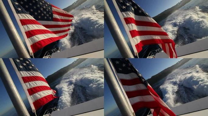 船上挂着美国国旗