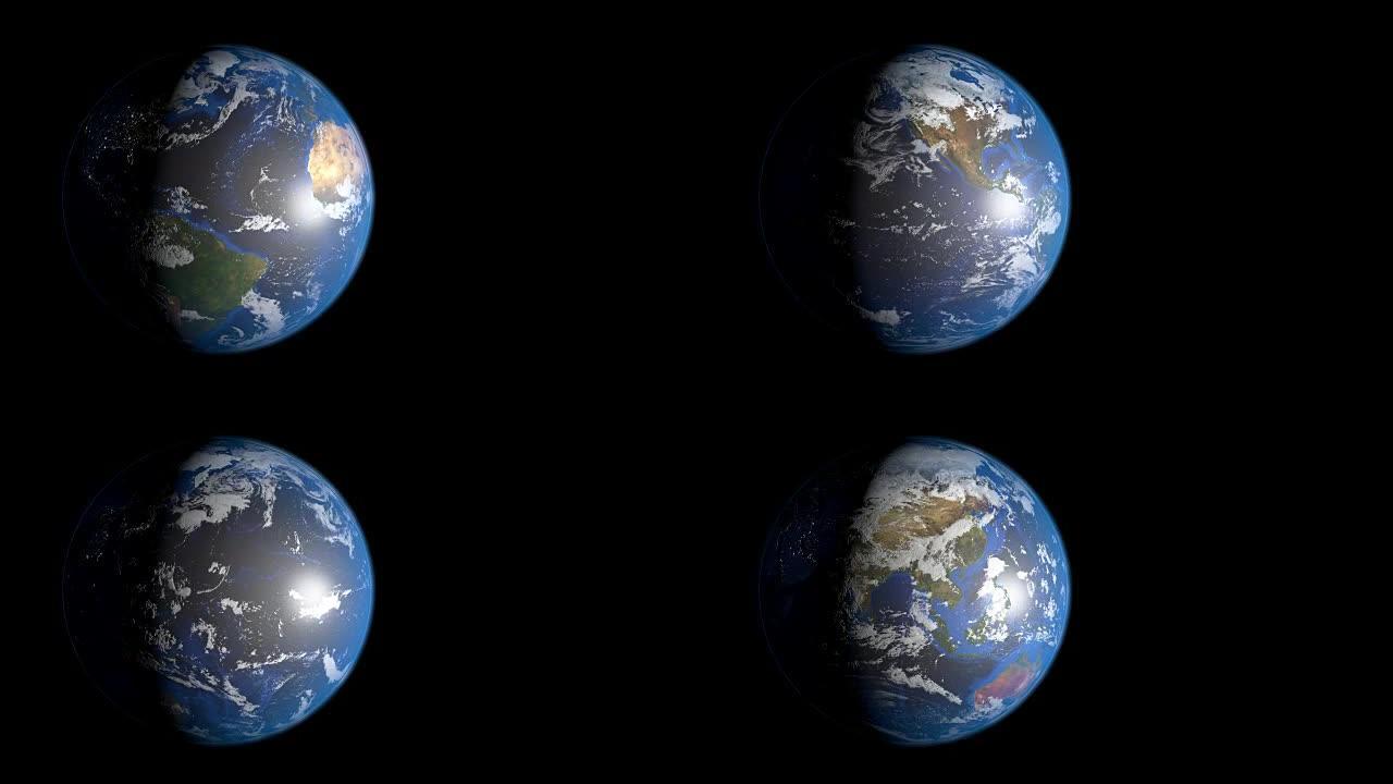 4k: 地球旋转自转太空中特效动画