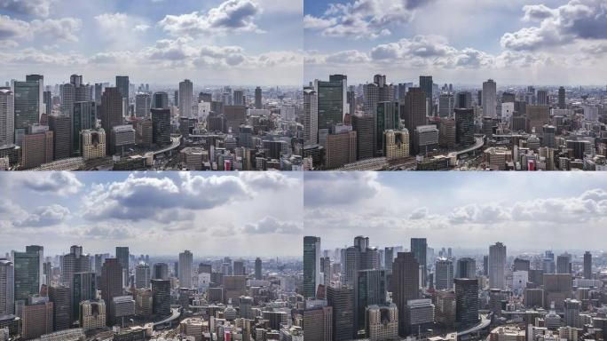 高清：延时俯视摩天大楼日本大阪市动作倾斜