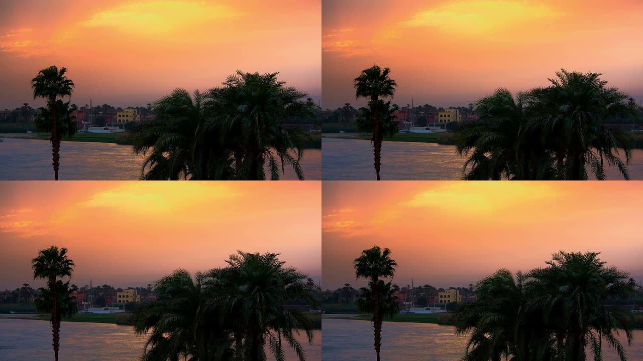 尼罗河在日落时靠近卢克索埃及