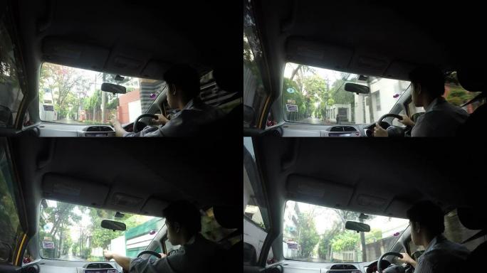 在车内行驶东南亚国家曼谷司机打车驾车