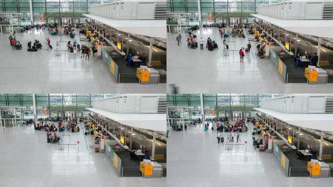4k延时: 慕尼黑机场出发大厅的旅客人群