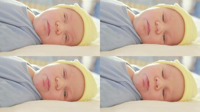 新生男婴初生儿睁开眼睛洋娃娃小宝宝