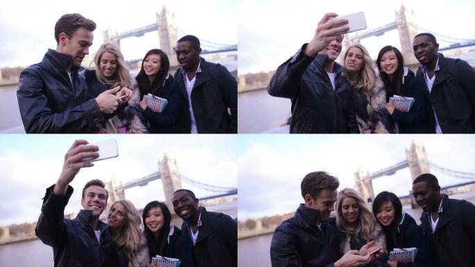 学生自拍英国伦敦塔桥建筑塞纳河畔