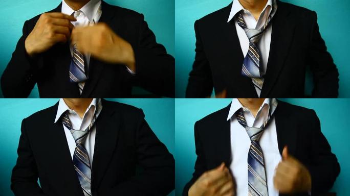 商人打扮，系好领带