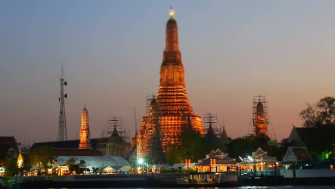 Wat arun海港寺庙曼谷黄昏延时泰国。
