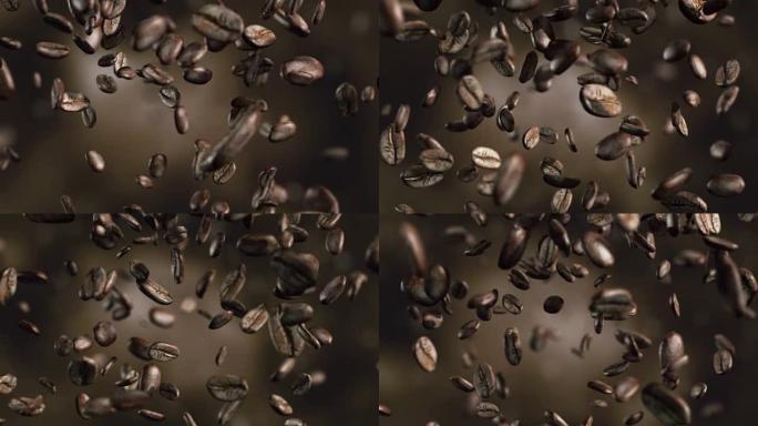 掉落咖啡豆的动画视频-4k中的可循环背景