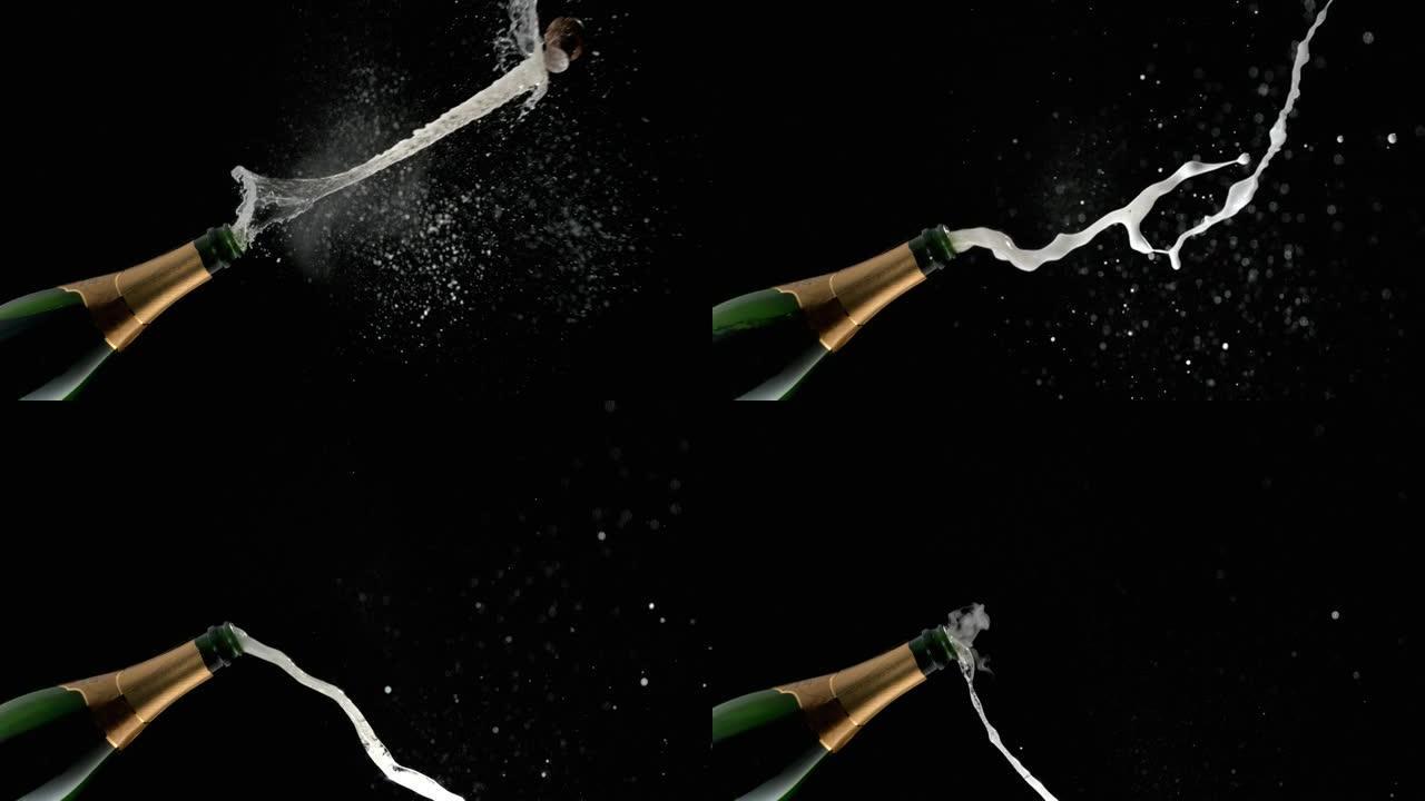 香槟的SLO MO弹出和气泡喷射