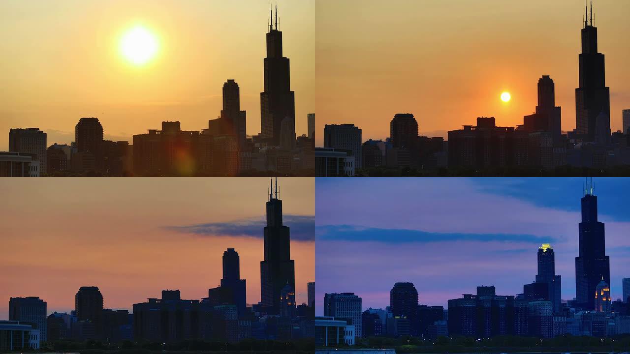 伊利诺伊州芝加哥上空的日落