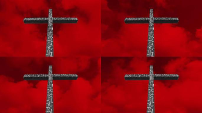 红色天空下的十字架（延时）