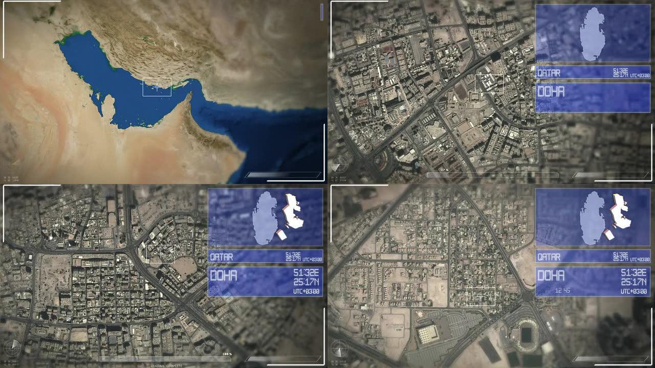 多哈的未来主义卫星图像视图