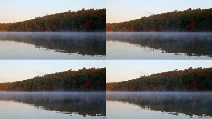 瓦尔登池塘湖面水气雾气清晨