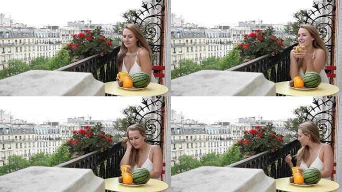 阳台巴黎女人