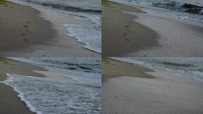 在沙滩上的脚印海边海水海滩沙滩