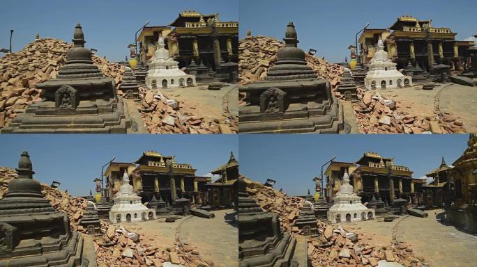 尼泊尔加德满都-2015年5月1日：Swayambhunath（猴庙）佛塔在大地震后严重受损