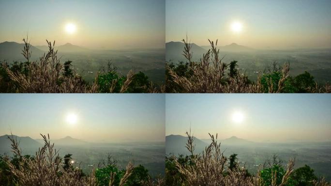 夏季景观。日落或日出。