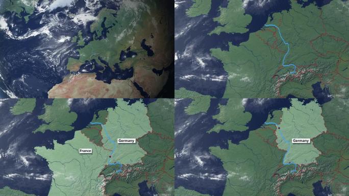 莱茵河-世界河流太空俯冲特效动画地区地域