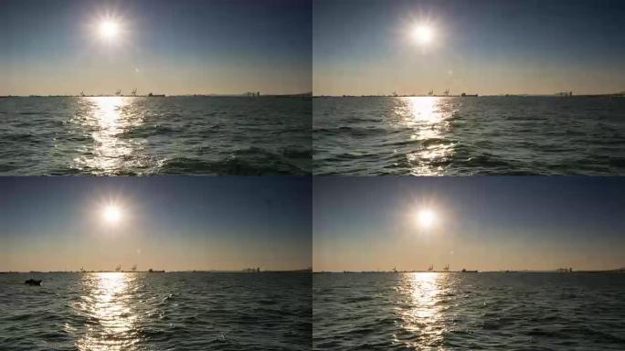 日落时间在海滩上转圈