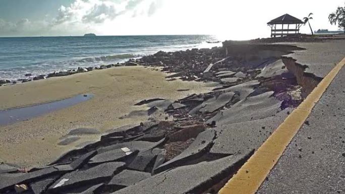 4K DOLLY: 受侵蚀破坏的沿海道路