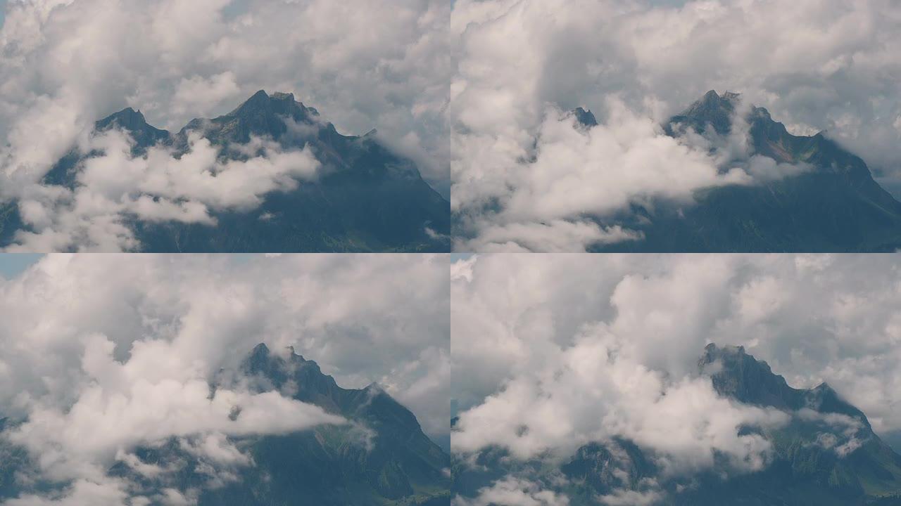 戏剧性的天空和云朵在皮拉图斯山上空移动