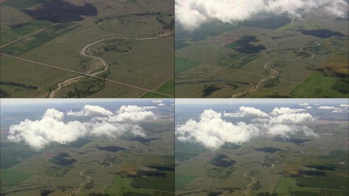 白杨河上的云-鸟瞰图-美国罗斯福县蒙大拿州