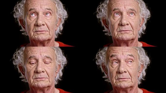 一名高加索高级男子四处张望的脸