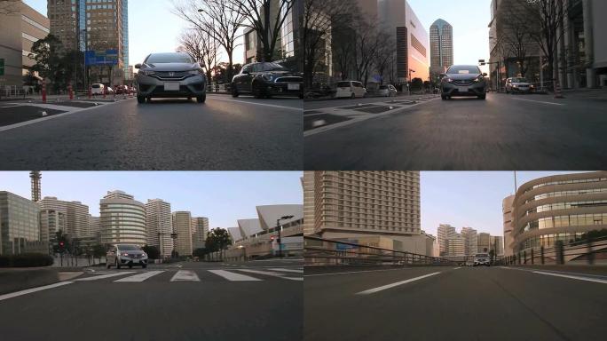 黄昏时在横滨开车，后视