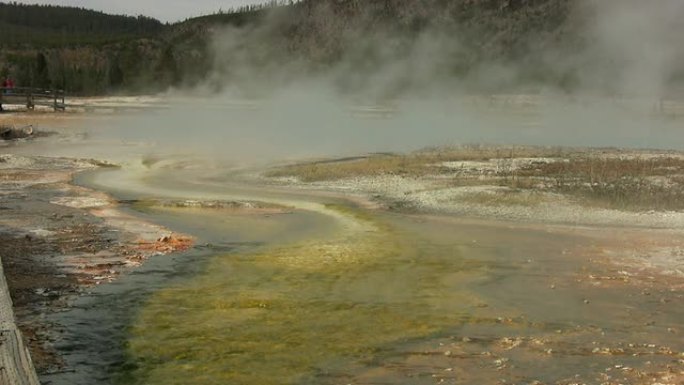 黄石国家公园温泉喷出的硫磺蒸汽