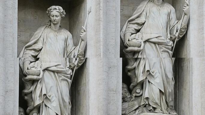 在罗马特雷维喷泉平移女性雕像的视频剪辑