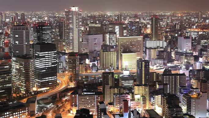 大阪天际线夜景灯火车流金融中心城市