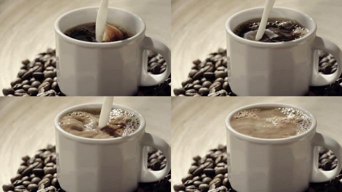 咖啡和奶油广告素材升格慢镜头冲泡冲调