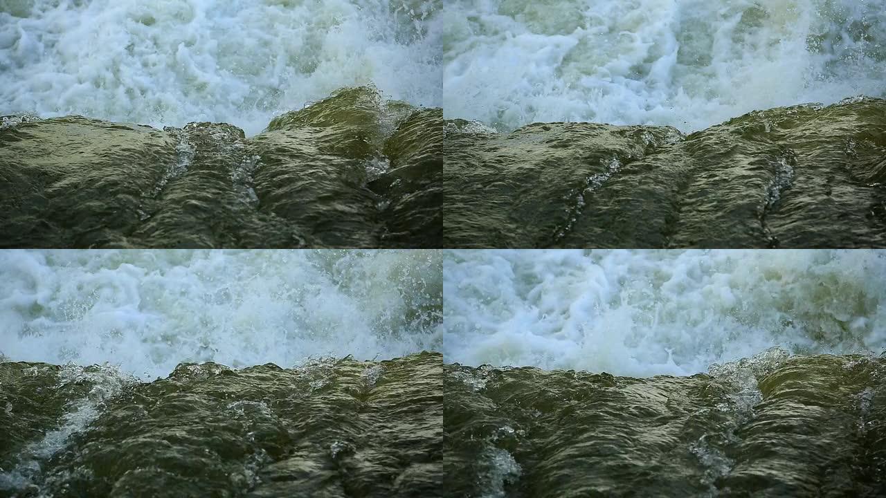拦河坝的瀑布特写POV