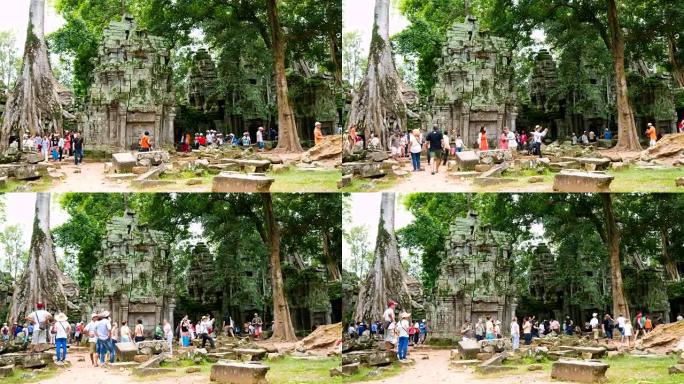 游客参观柬埔寨吴哥的塔普伦寺。